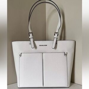New Michael Kors Jet Set Travel Medium Double Pocket Tote Optic White